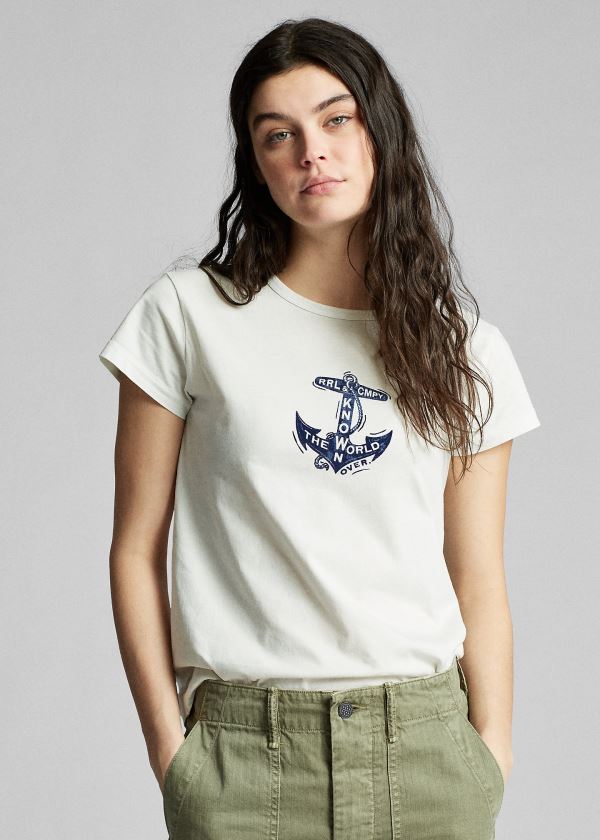 Playeras Ralph Lauren Mujer Beige - Anchor-Graphic Cotton - GICEF0834